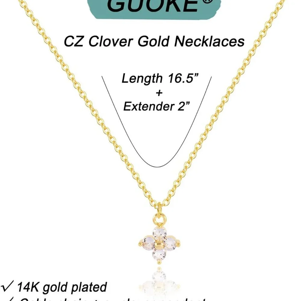 14K Gold Plated Necklace for Women - Dainty Flower, Leaf, Bead, Tree, Bee, Sun, - Picture 6 of 7
